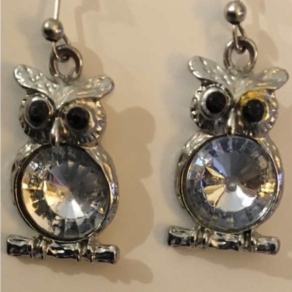 Jewelry - Owl sliver earrings with clear stone